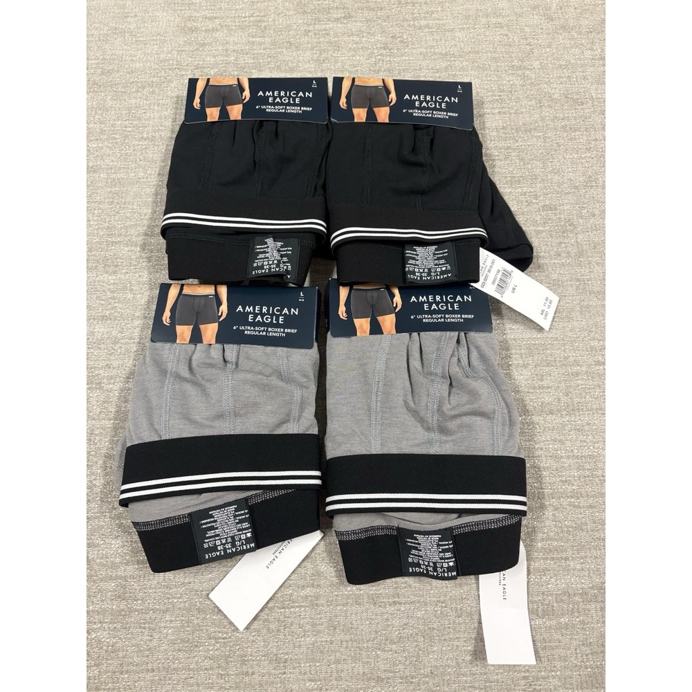 Lot Of 4 American Eagle Mens Large 6" Ultra Soft Boxer Briefs Black / Grey NEW